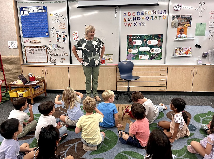Superintendent Viramontez with a class of students