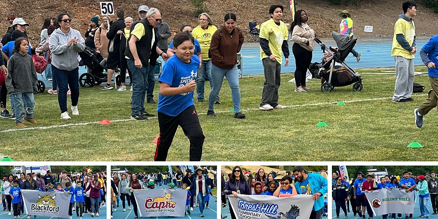 middle school boy running as crowd watches and cheers