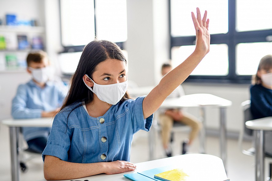 student wearing mask at school